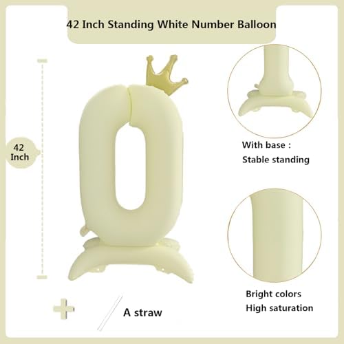 42 inch white number 0 standing balloon with base